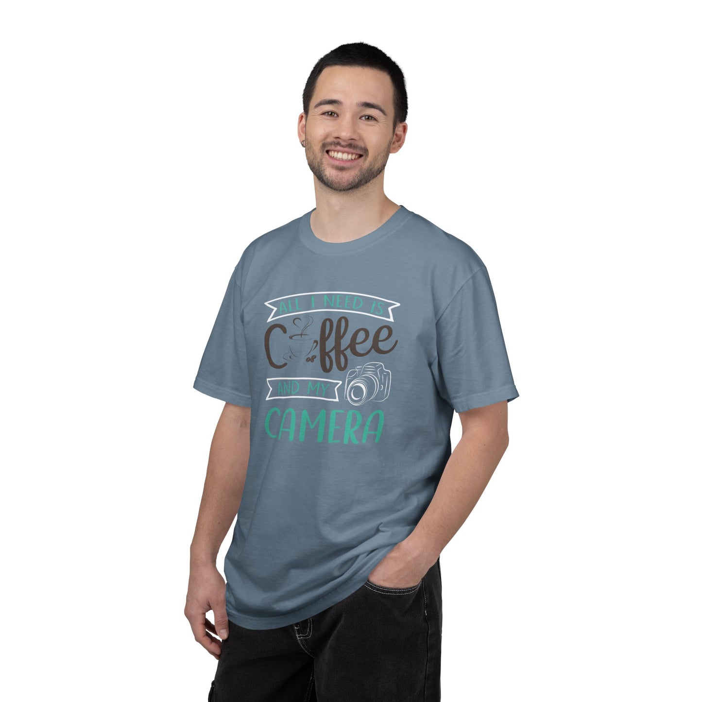 Funny All I Need Is Coffee And My Camera Coffee lover Sarcastic Photography Passion Coffee Clicker Unisex Heavy Cotton T-Shirt