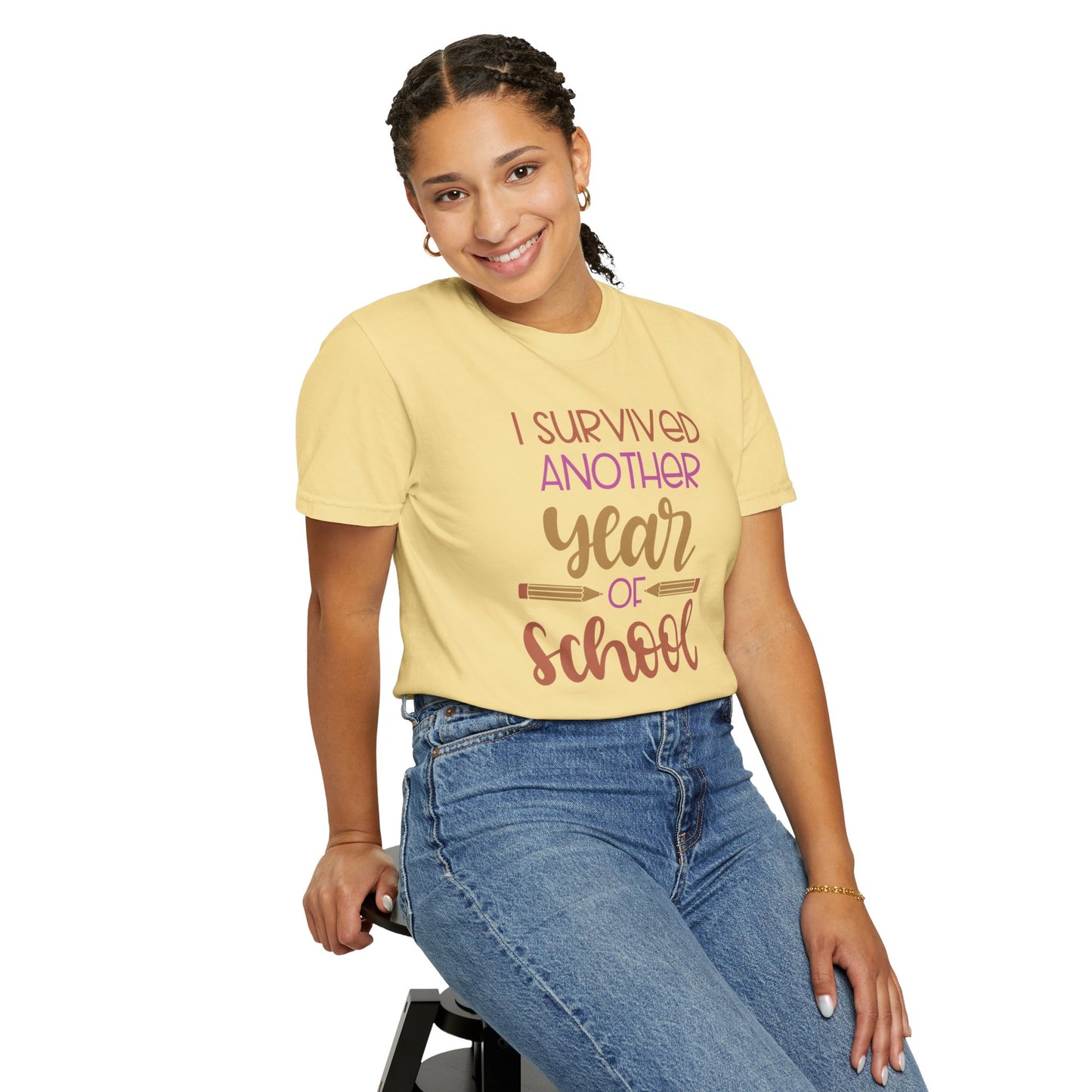 I Survived Another Year Of School Action Goal Setting Achievement Tee Self-Improvement Motivation Unisex Heavy Cotton T-Shirt