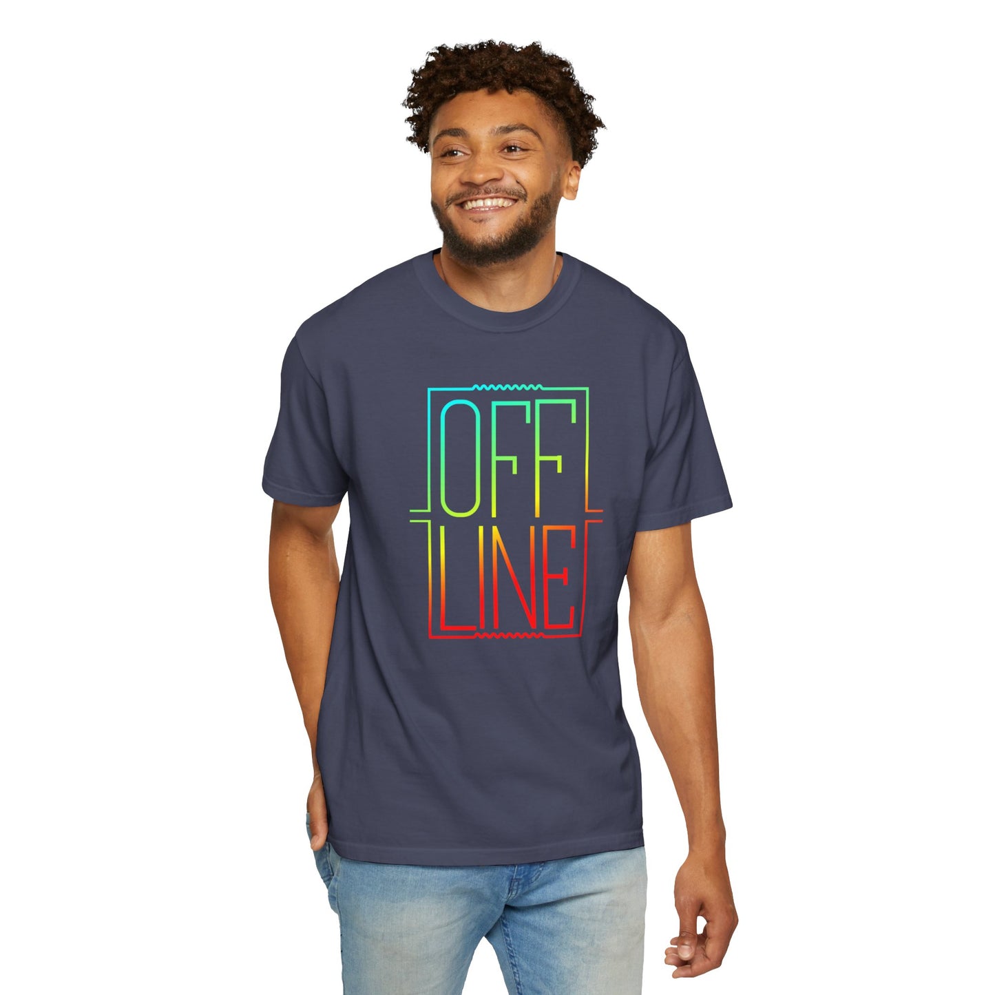 Offline Graphic T-Shirt — Retro Neon Text Tee