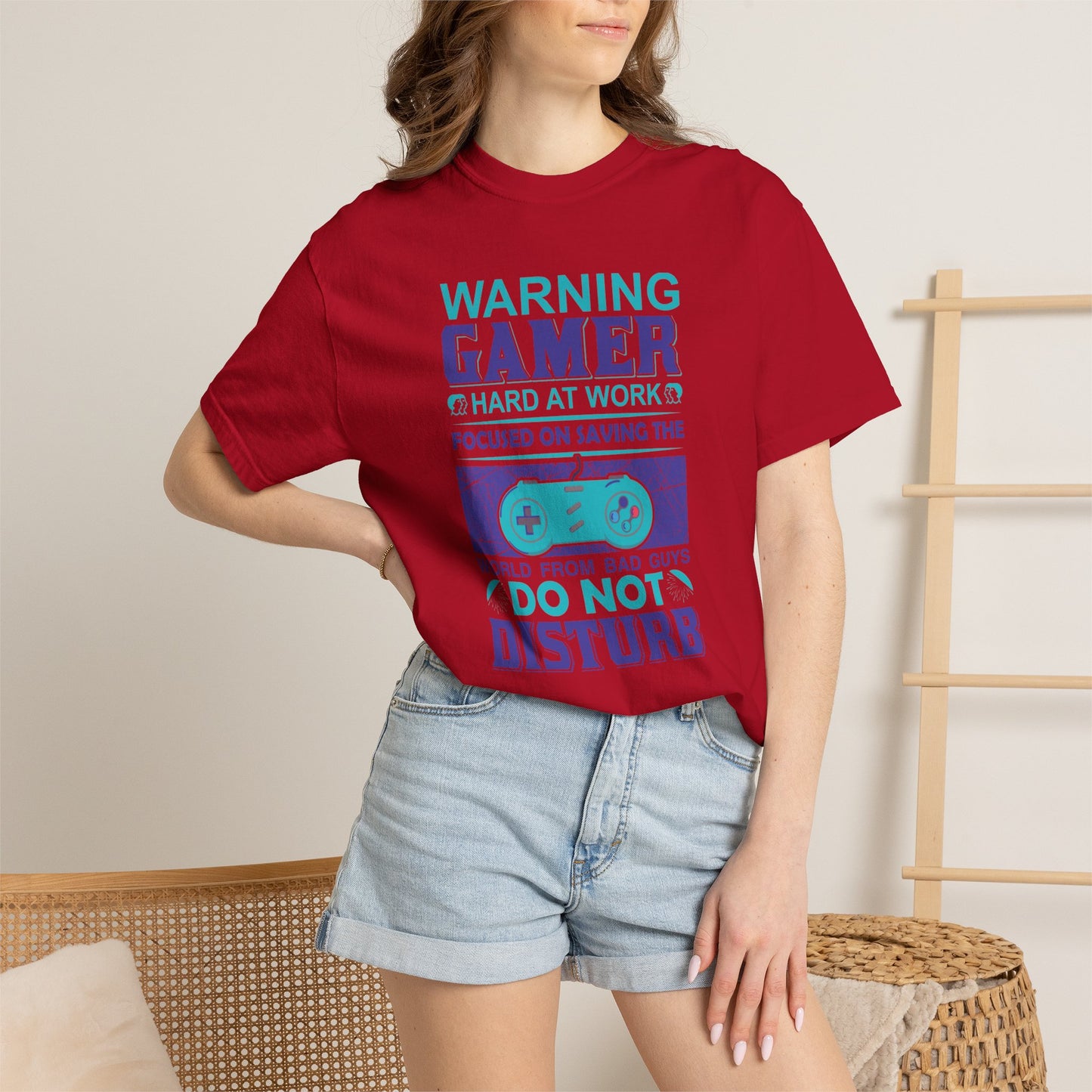 Funny Warning Gamer Do Not Disturb Digital Protector Virtual Heroism Sarcastic Battle Against Evil Unisex Heavy Cotton T-Shirt