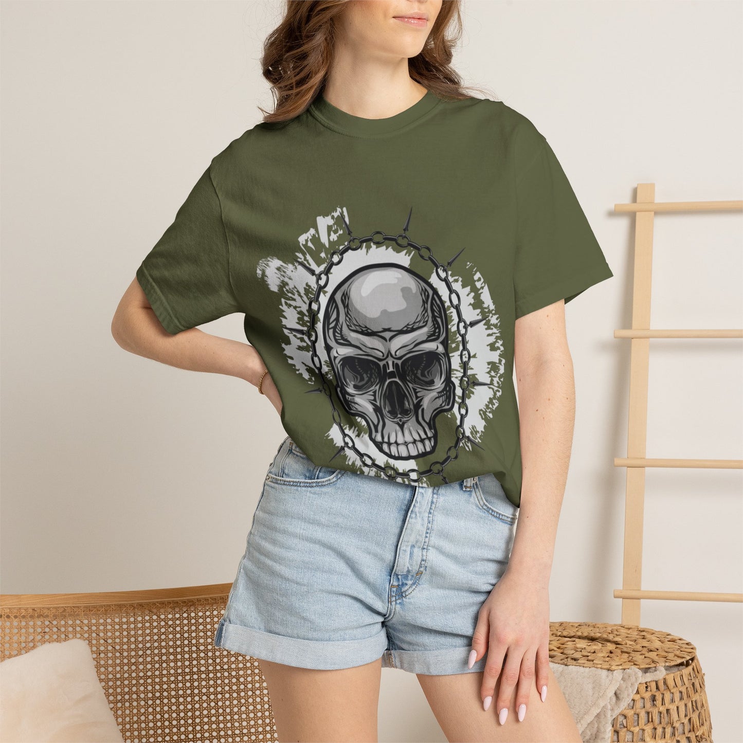 Chain Skull Cranium Head Anatomy Bones Trend Tee Horror Creepy Head X-ray Unisex Heavy Cotton T-Shirt