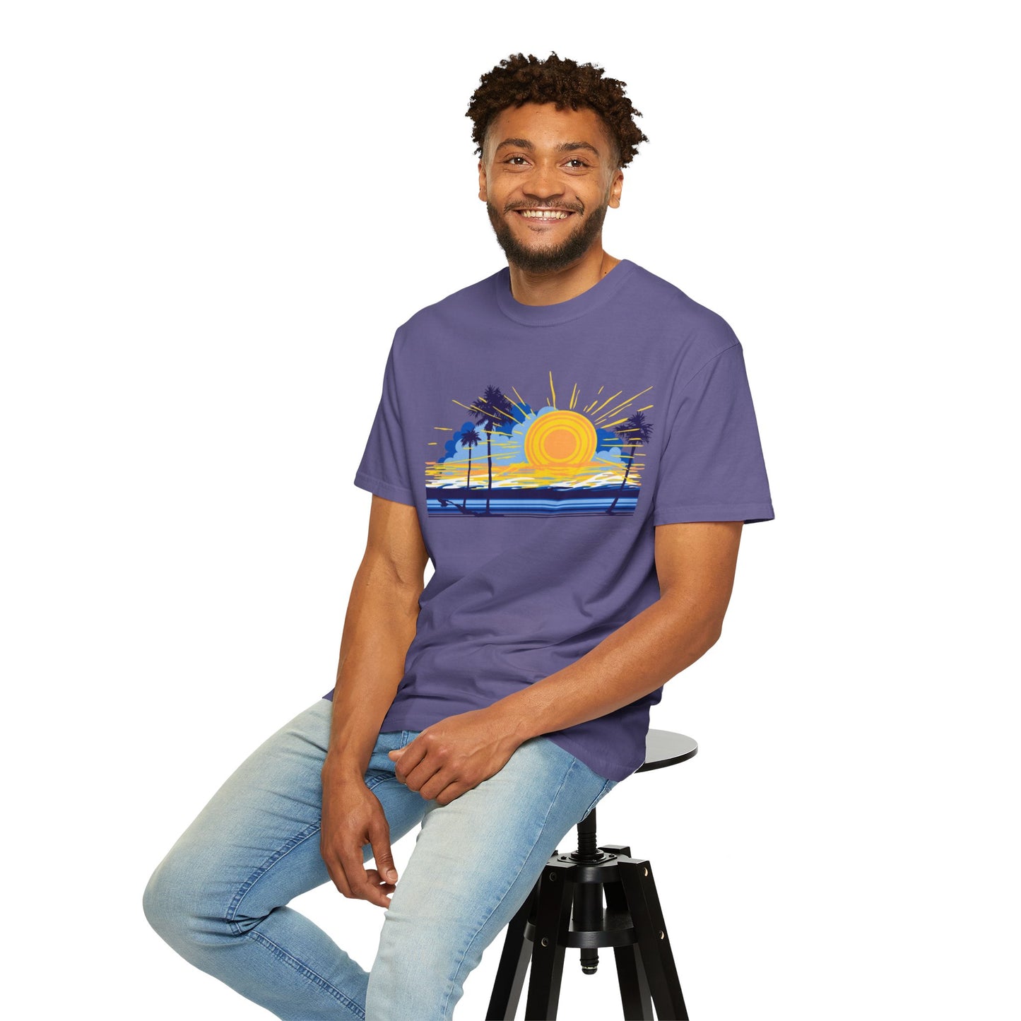 Sunset And Beach Summer Trendy Tee Sunshine Days Ice Cream Summer Camp Beachcombing Anchor Unisex Heavy Cotton T-Shirt