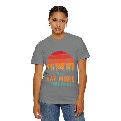 Funny Eat More Fast Food Quick Meals Fried Chicken Burgers Hunting Season Sarcastic Forest Deer Hunting Unisex Heavy Cotton T-Shirt