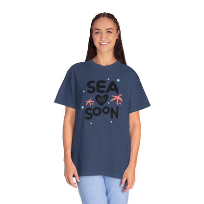 Sea You Soon Sarcastic Tee Ocean Wordplay Seaside Lover Summer Goodbye Ocean Trip Unisex Heavy Cotton T-Shirt