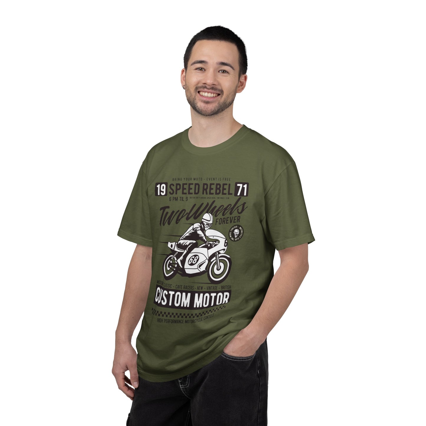 Speed Rebel Two Wheels Custom Engine Club Motorbike Lovers Trendy Tee High-speed Rider Adventure Racer Unisex Heavy Cotton T-Shirt