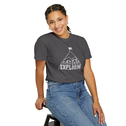 Never Stop Exploring Cool Tee Trekking Outdoor Adventure Hiking Nature Lover Rocks Climbing Unisex Heavy Cotton T-Shirt
