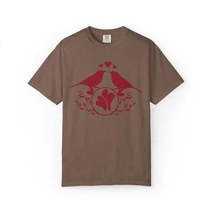Romantic Love Birds Monogram Boundless Love Affection Lover’s Tee Infinite Bliss Butterfly Kisses Evergreen Romance Unisex Heavy Cotton T-Shirt