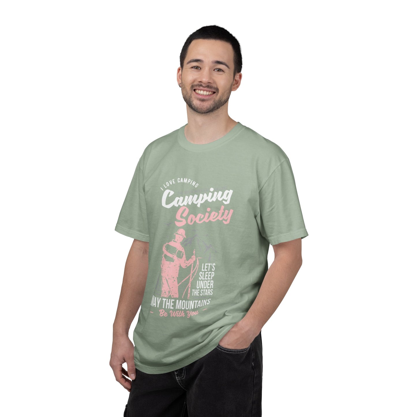 Funny Camping Society I Love Camping Enthusiastic Traveler Sarcastic Adventure Birds In The Mountains Unisex Heavy Cotton T-Shirt