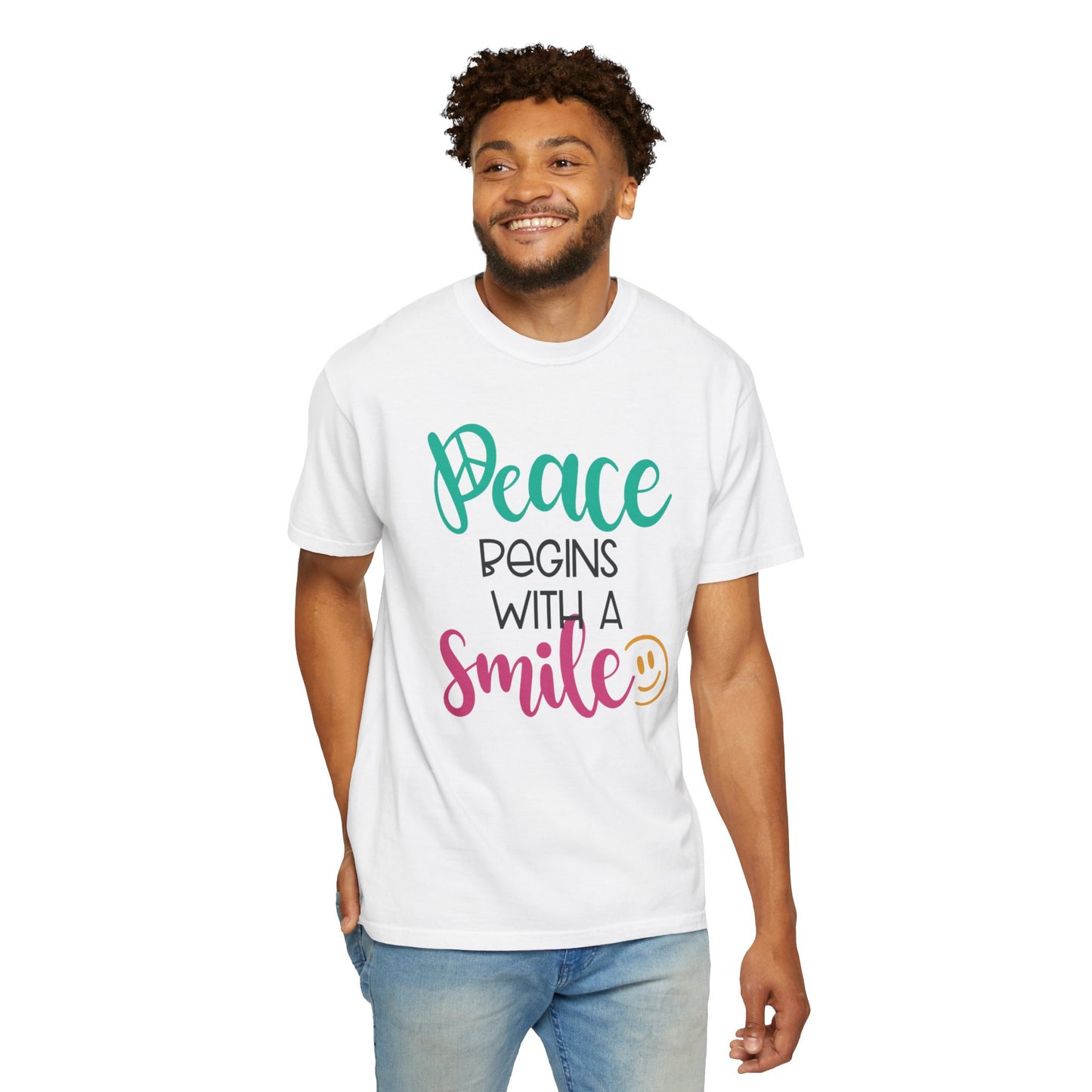 Peace Begins With A Smile Kindness Heartfelt Compliments Tee Thoughtful Gestures Love-Inspiration Unisex Heavy Cotton T-Shirt