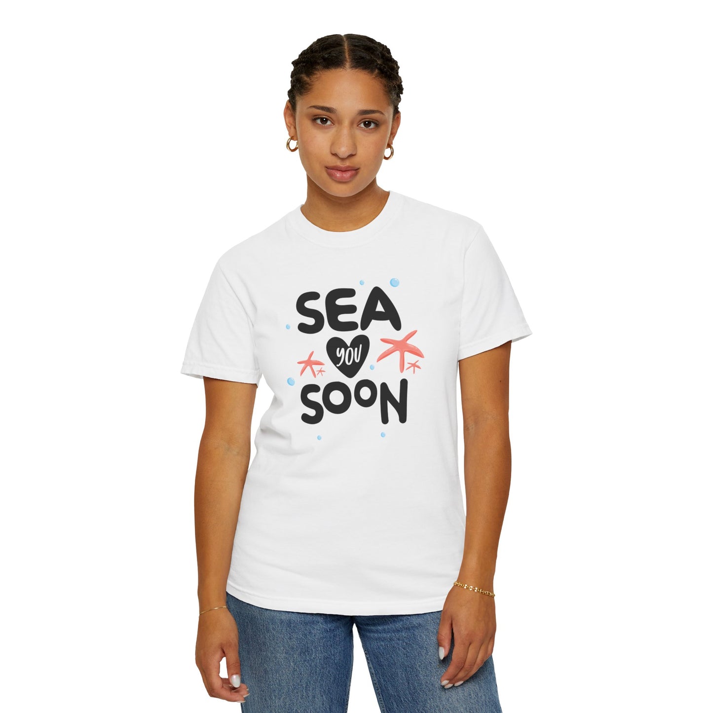 Sea You Soon Sarcastic Tee Ocean Wordplay Seaside Lover Summer Goodbye Ocean Trip Unisex Heavy Cotton T-Shirt