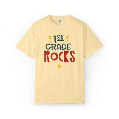 Funny 1st Grade Romeo Learning Legend Super Scholar Junior Geniuses Science Star Student’s Day Unisex Heavy Cotton T-Shirt