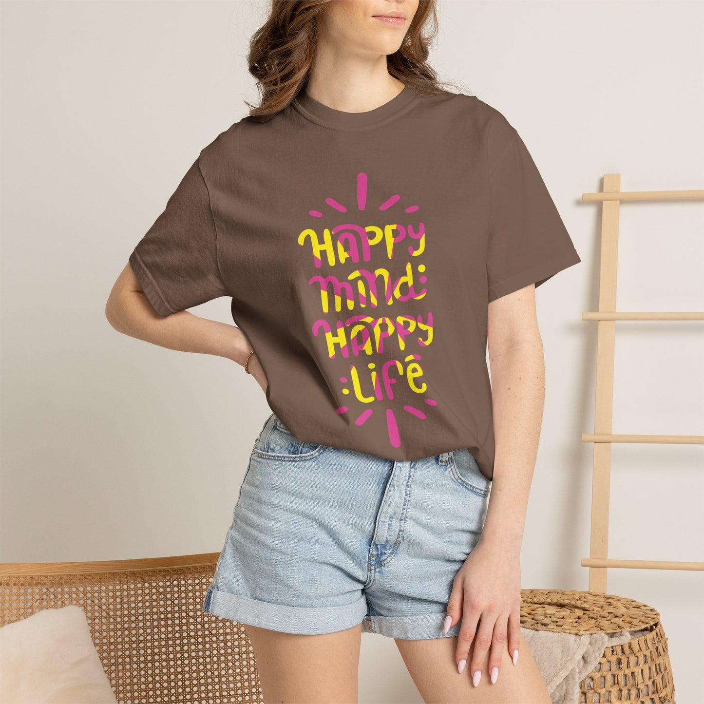 Happy Mind Happy Life Love Hope Worship Eternity Tee Peaceful Living Religious Beliefs Unisex Heavy Cotton T-Shirt
